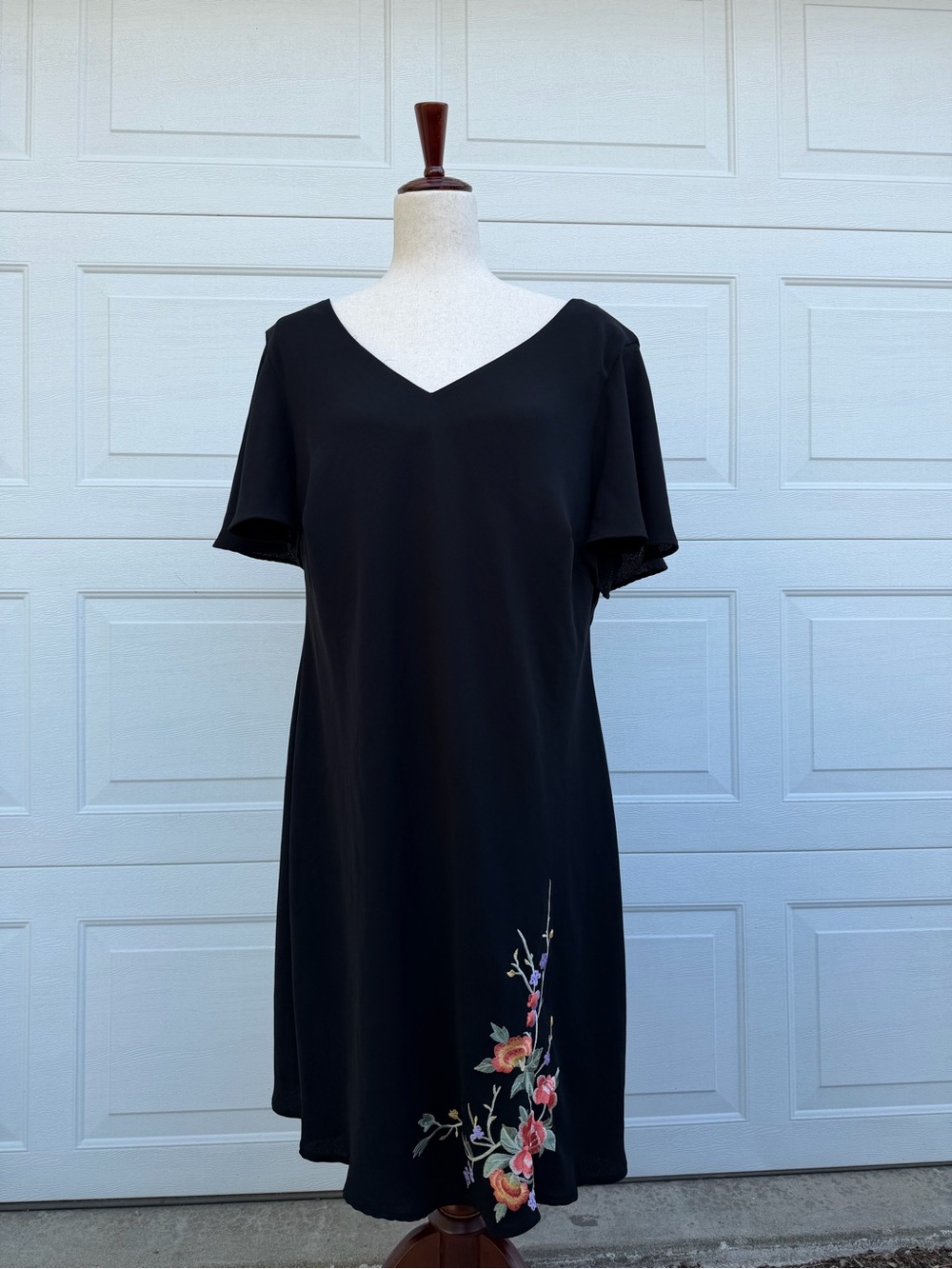 Vtg S.L. Fashions Black Embroidered Floral Midi Dress 20W Plus Whimsigoth 90s